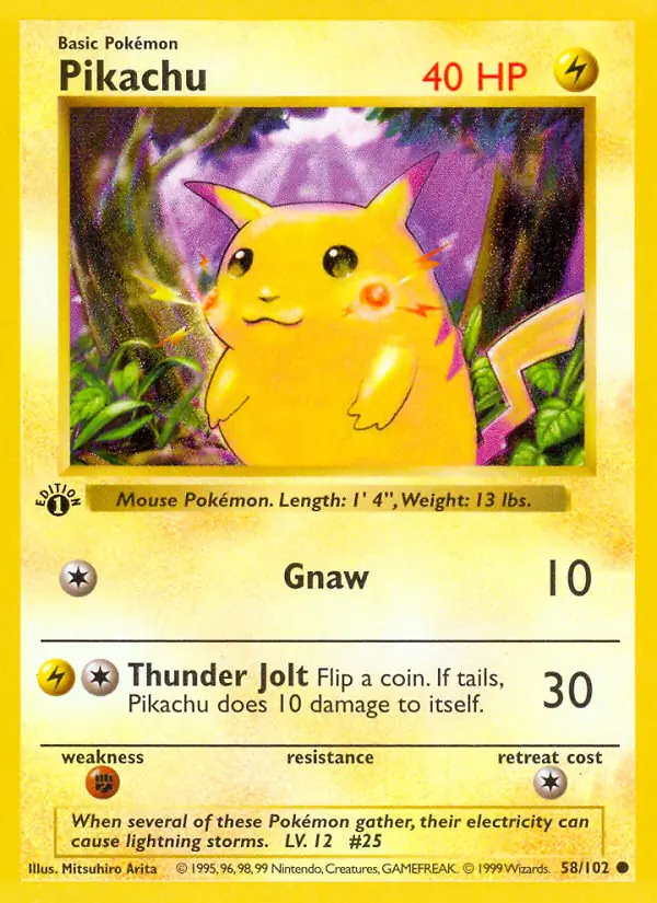 Pikachu Red Cheeks Pokemon card from Base Set 1st Edition