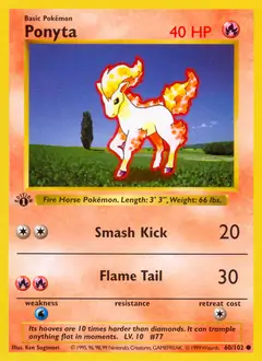 Ponyta Pokemon card from Base Set 1st Edition