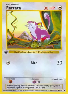 Rattata Pokemon card from Base Set 1st Edition
