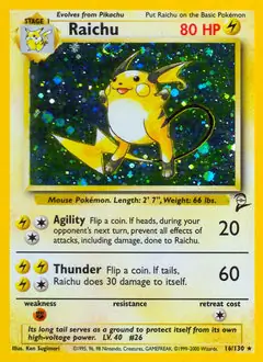 Raichu Holo Pokemon card from Base Set 2