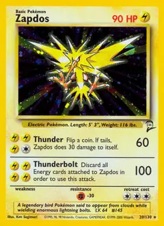 Zapdos Holo Pokemon card from Base Set 2