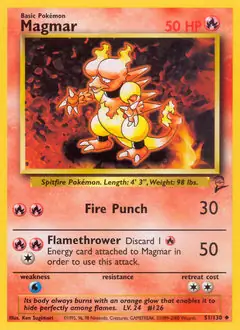 Magmar Pokemon card from Base Set 2