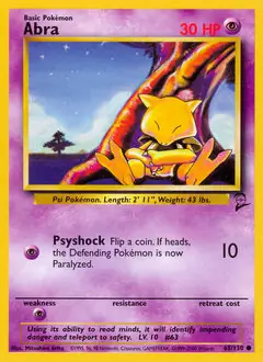 Abra Pokemon card from Base Set 2