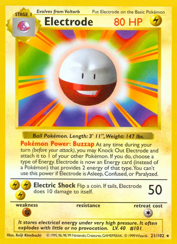 Electrode Pokemon card from Base Set Shadowless