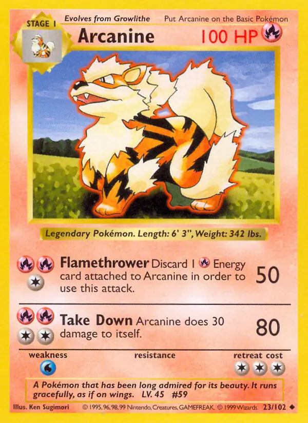 Arcanine Pokemon card from Base Set Shadowless