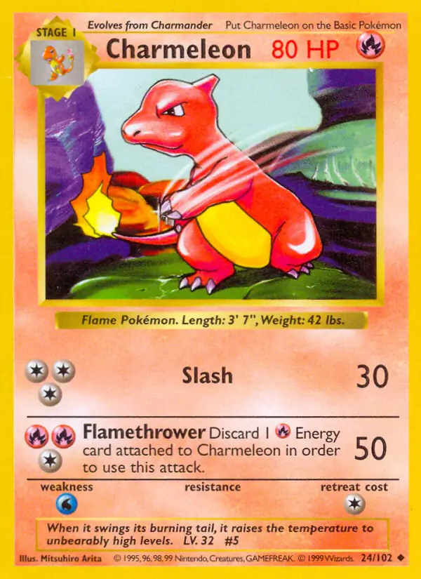 Charmeleon Pokemon card from Base Set Shadowless