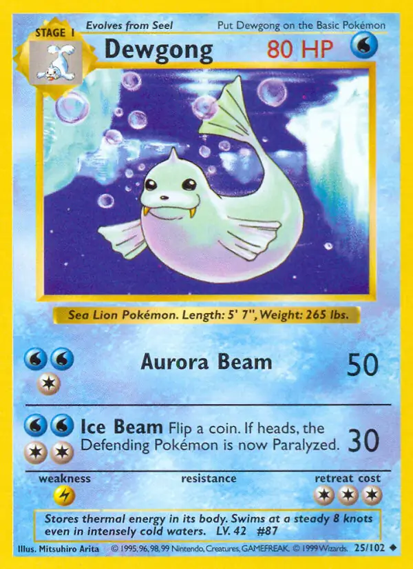 Dewgong Pokemon card from Base Set Shadowless