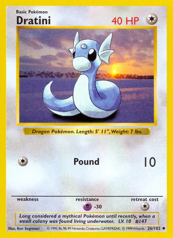 Dratini Pokemon card from Base Set Shadowless