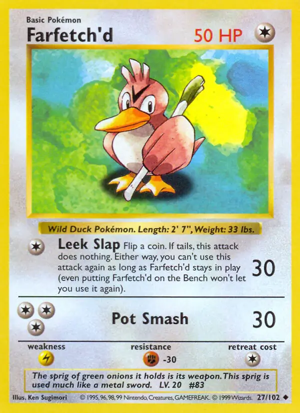 Farfetch'd Pokemon card from Base Set Shadowless