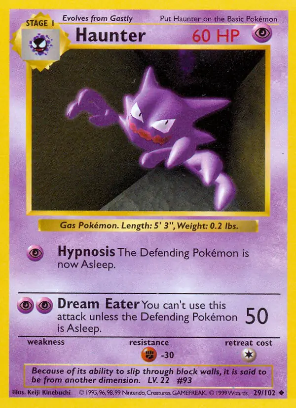 Haunter Pokemon card from Base Set Shadowless