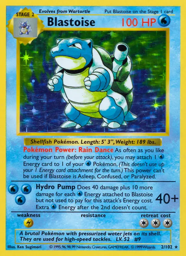 Blastoise Holo Pokemon card from Base Set Shadowless