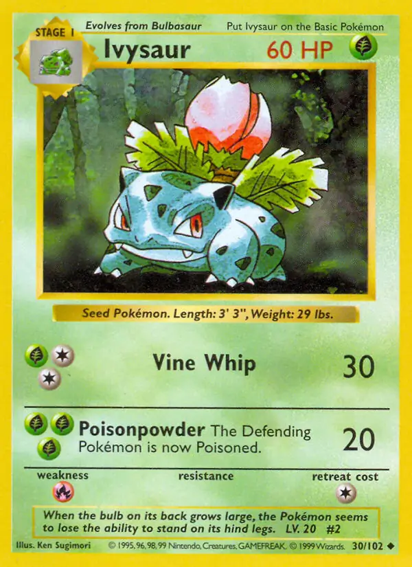 Ivysaur Pokemon card from Base Set Shadowless