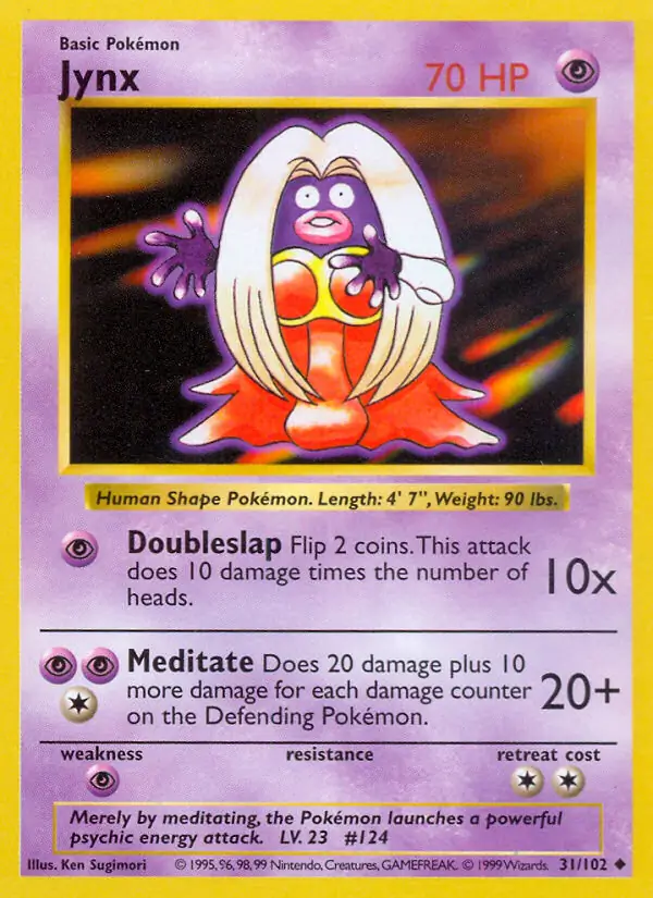 Jynx Pokemon card from Base Set Shadowless