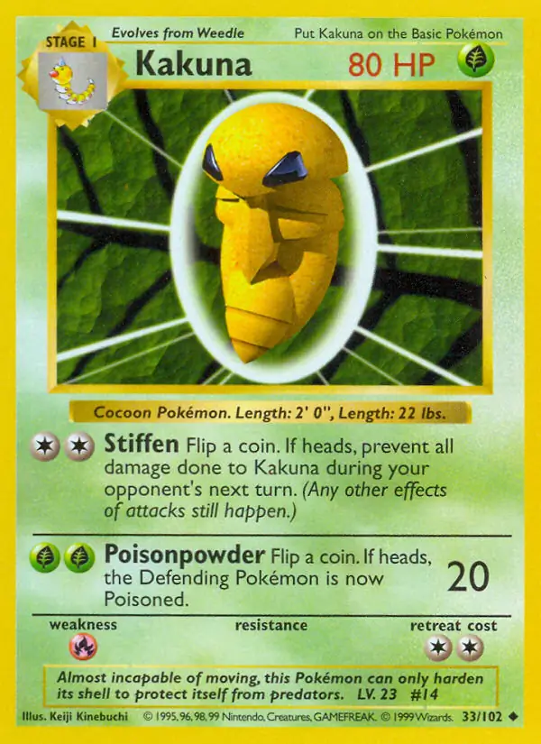 Kakuna Pokemon card from Base Set Shadowless