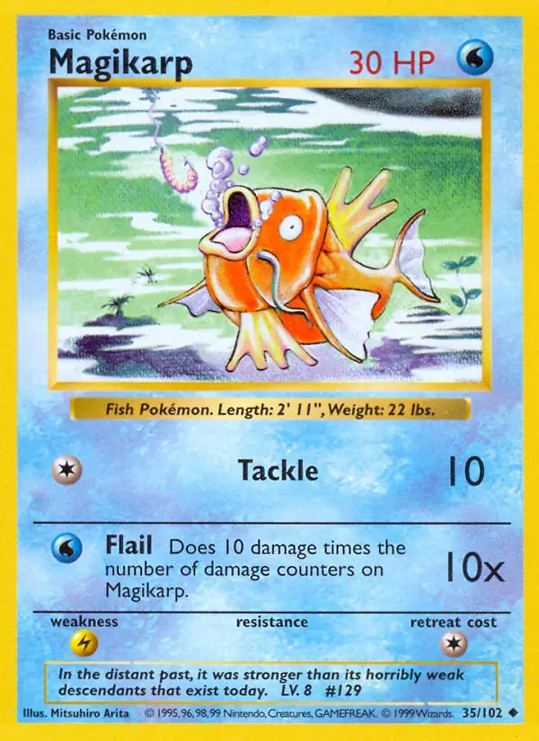 Magikarp Pokemon card from Base Set Shadowless