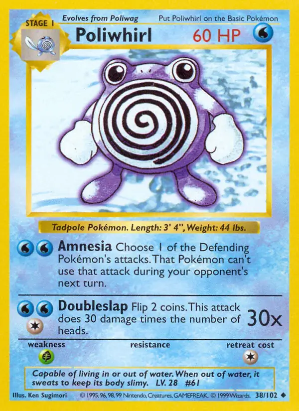 Poliwhirl Pokemon card from Base Set Shadowless