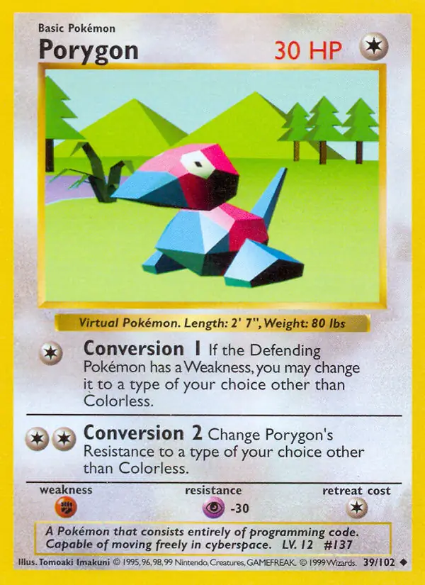 Porygon Pokemon card from Base Set Shadowless