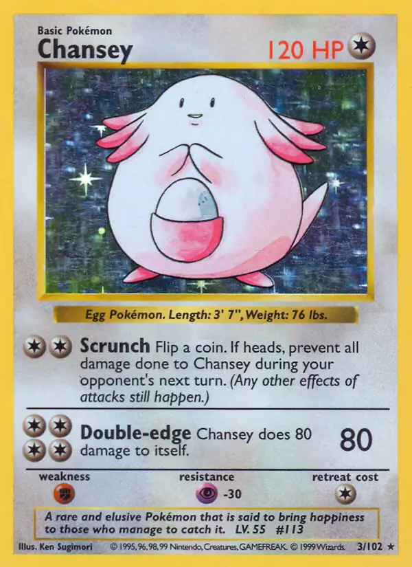 Chansey Holo Pokemon card from Base Set Shadowless