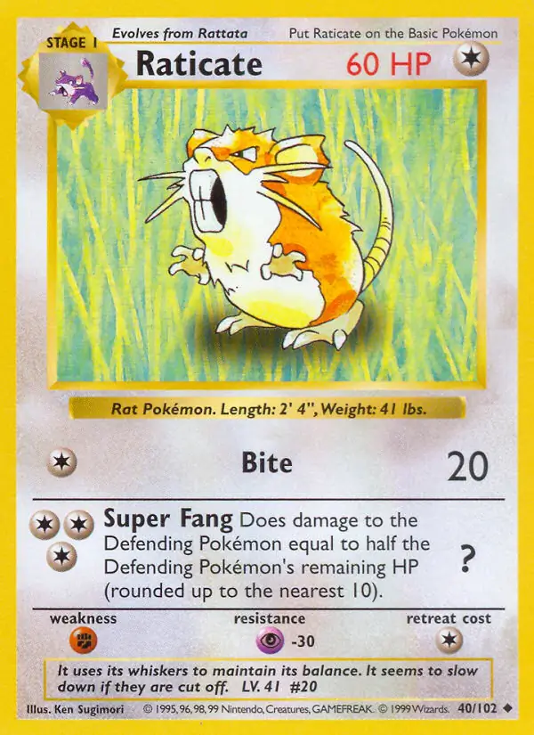 Raticate Pokemon card from Base Set Shadowless