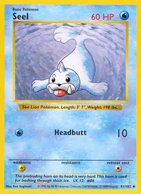 Seel Pokemon card from Base Set Shadowless
