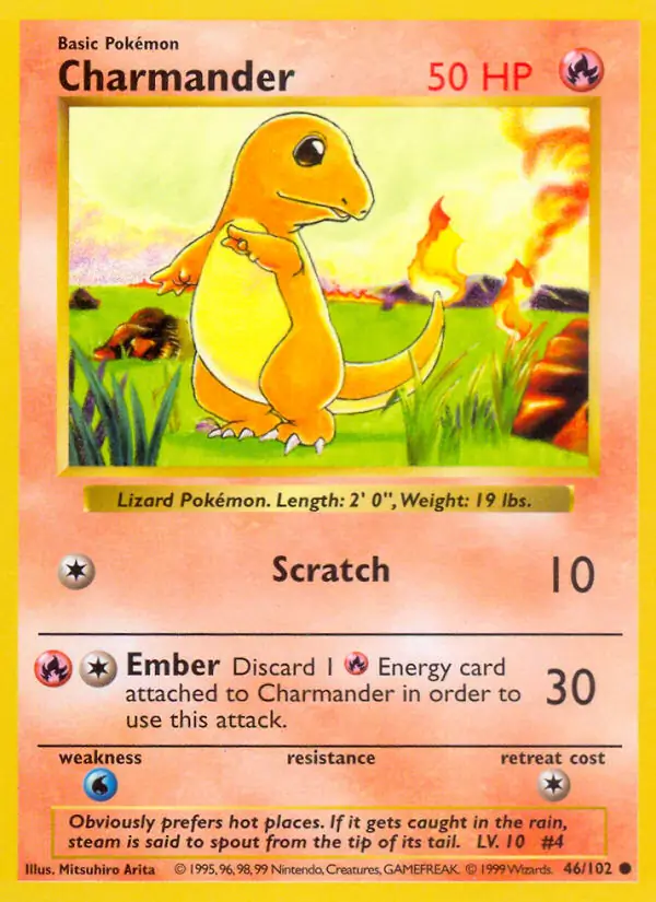 Charmander Pokemon card from Base Set Shadowless