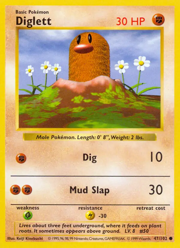 Diglett Pokemon card from Base Set Shadowless