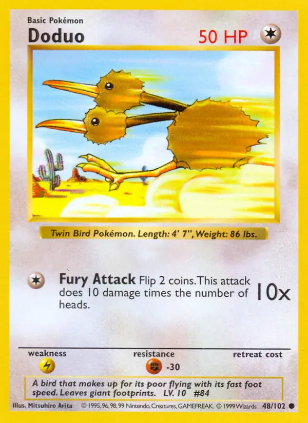 Doduo Pokemon card from Base Set Shadowless