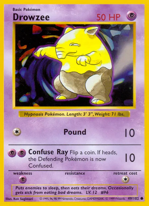 Drowzee Pokemon card from Base Set Shadowless