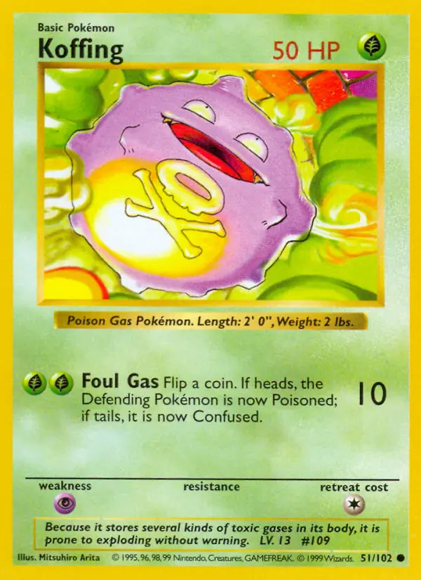 Koffing Pokemon card from Base Set Shadowless