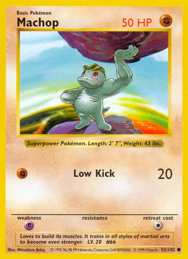 Machop Pokemon card from Base Set Shadowless