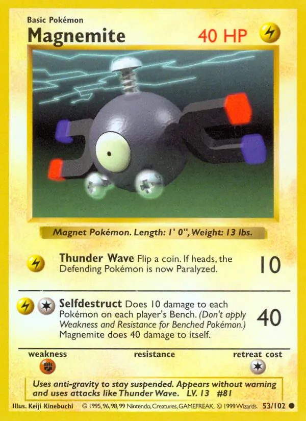 Magnemite Pokemon card from Base Set Shadowless