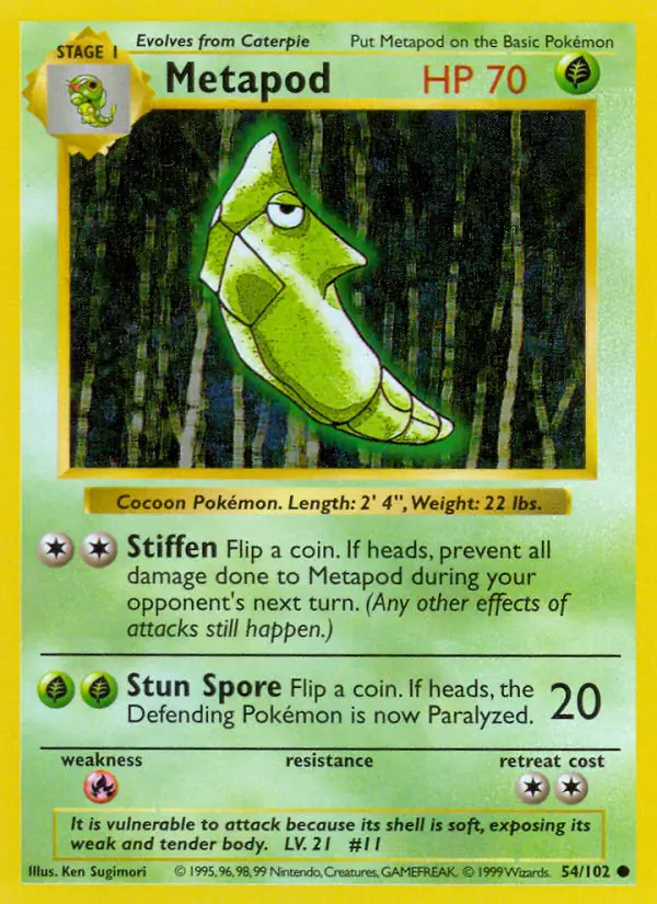 Metapod Pokemon card from Base Set Shadowless