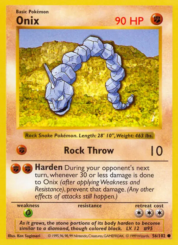 Onix Pokemon card from Base Set Shadowless