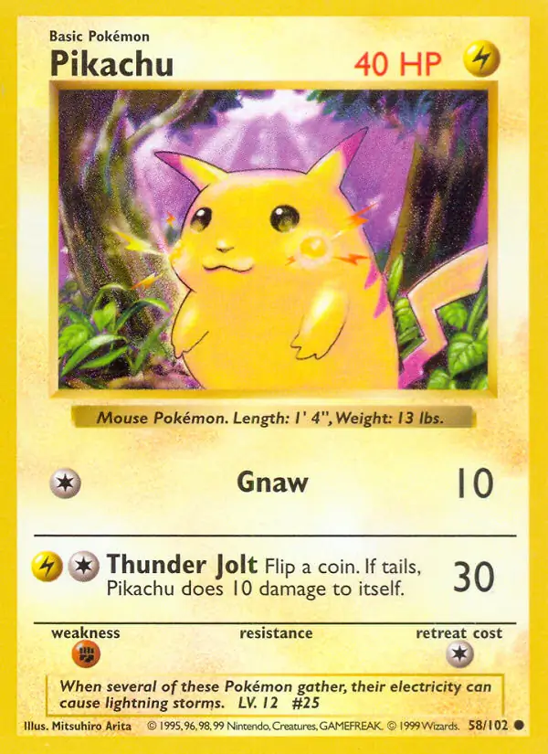 Pikachu Yellow Cheeks Pokemon card from Base Set Shadowless
