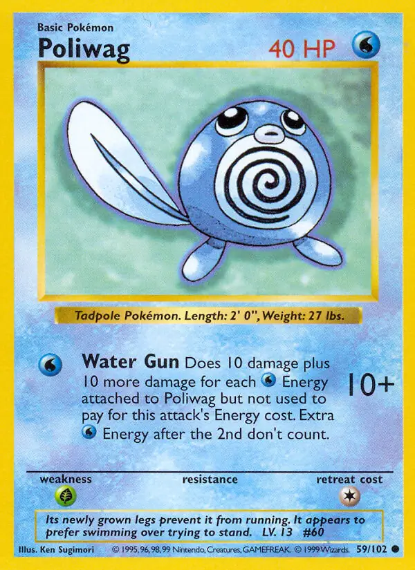Poliwag Pokemon card from Base Set Shadowless