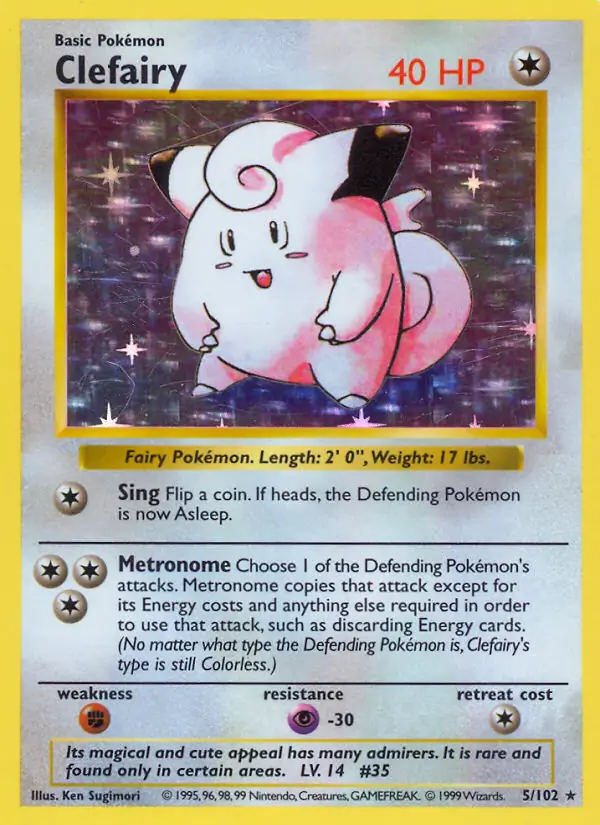 Clefairy Holo Pokemon card from Base Set Shadowless