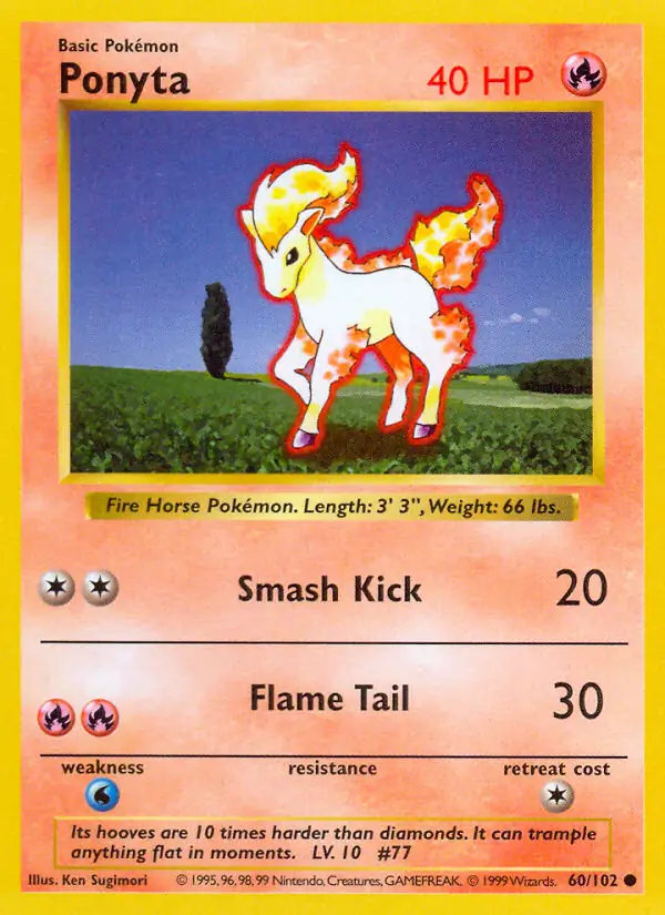 Ponyta Pokemon card from Base Set Shadowless