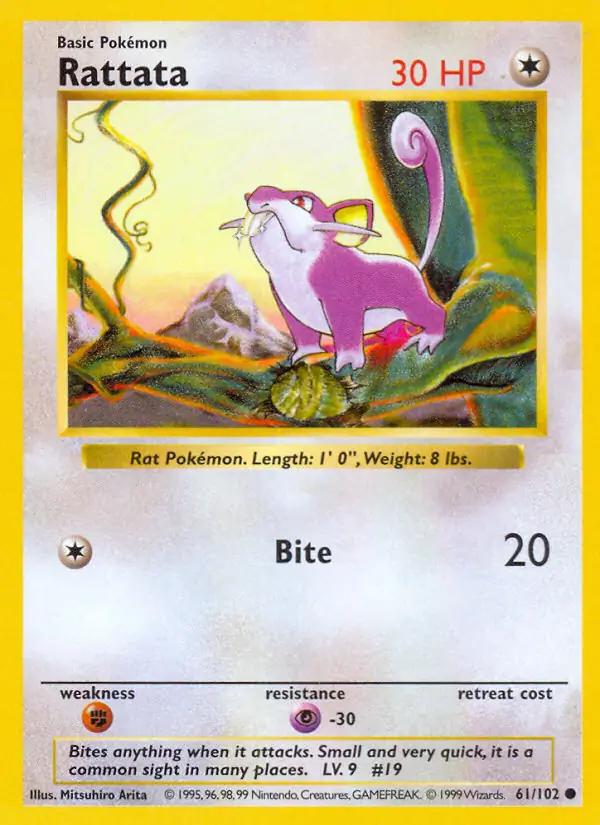 Rattata Pokemon card from Base Set Shadowless