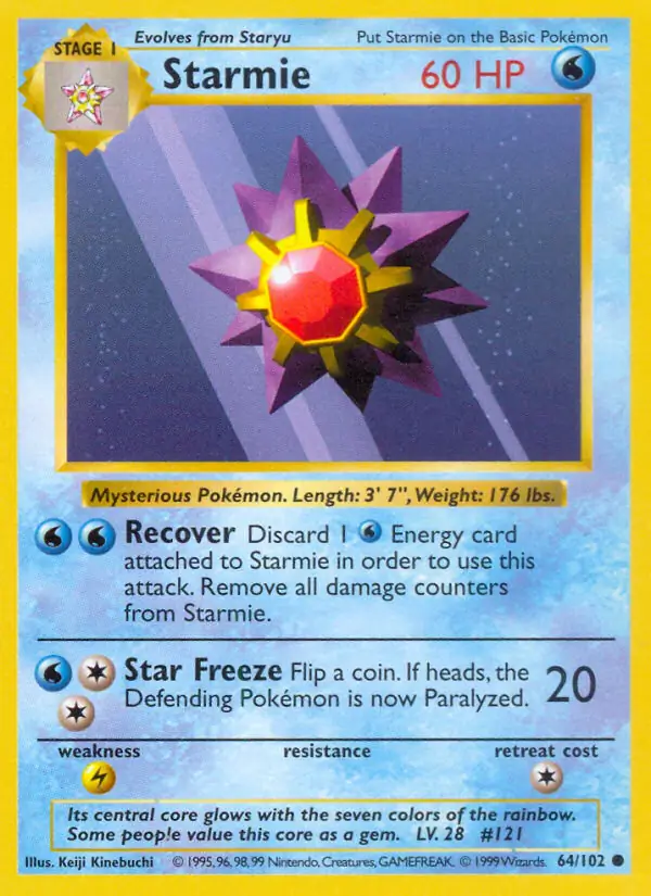 Starmie Pokemon card from Base Set Shadowless