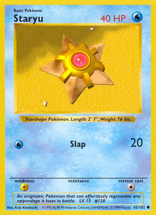Staryu Pokemon card from Base Set Shadowless