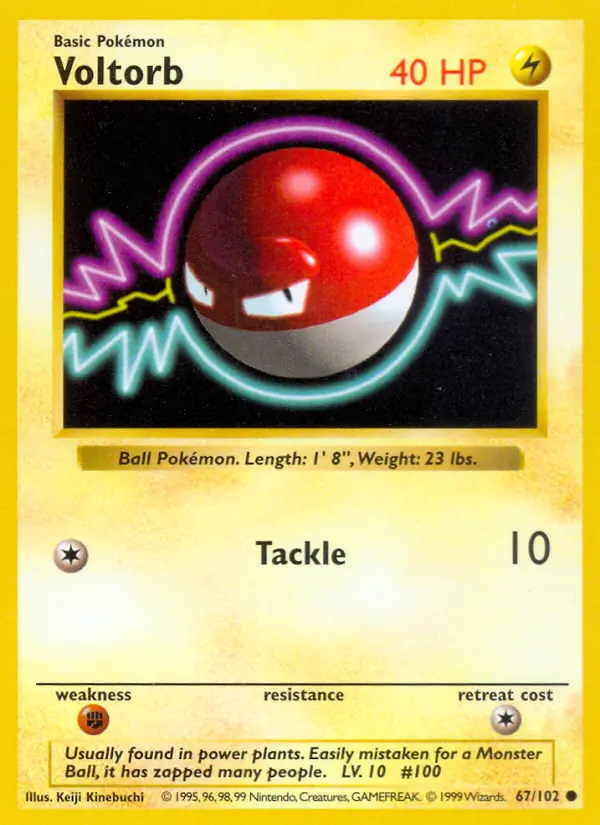 Voltorb Pokemon card from Base Set Shadowless