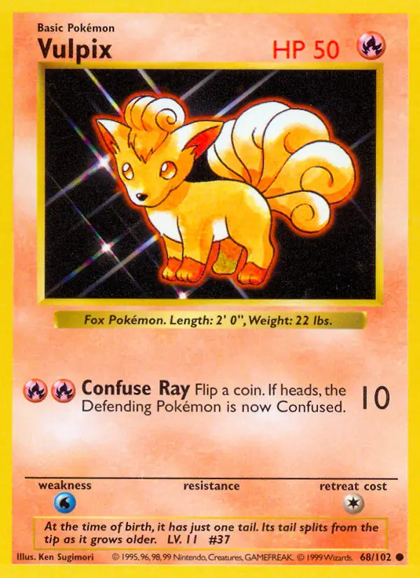 Vulpix Pokemon card from Base Set Shadowless
