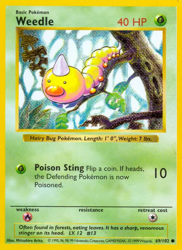 Weedle Pokemon card from Base Set Shadowless