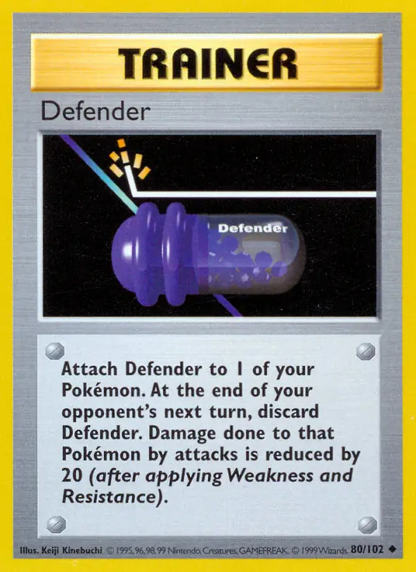 Defender Pokemon card from Base Set Shadowless