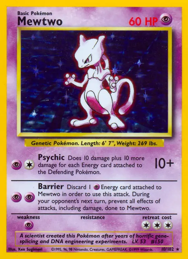 Mewtwo Holo Pokemon card from Base Set Unlimited