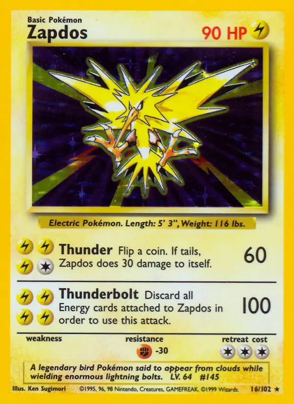 Zapdos Holo Pokemon card from Base Set Unlimited