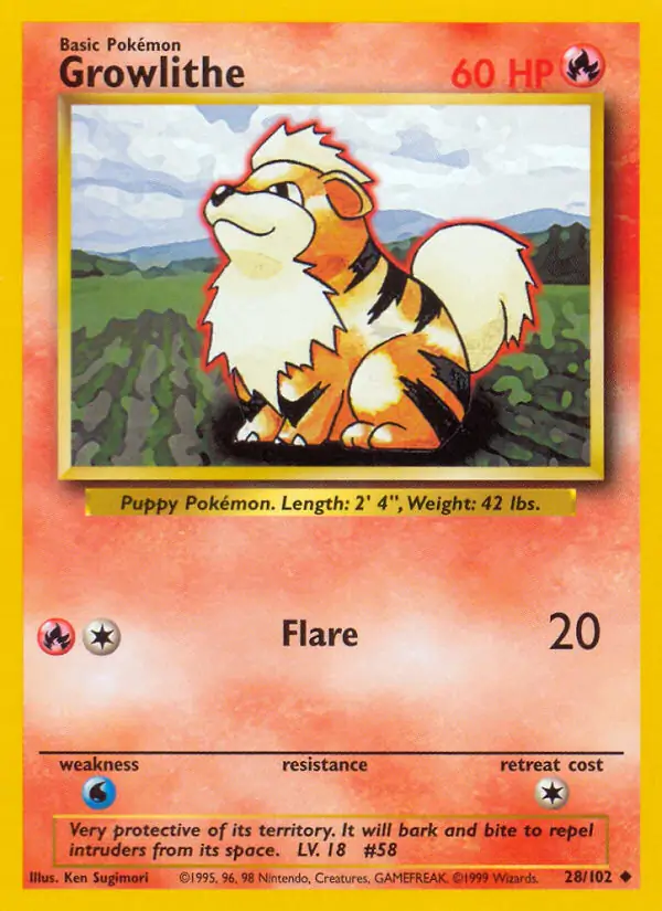 Growlithe Pokemon card from Base Set Unlimited