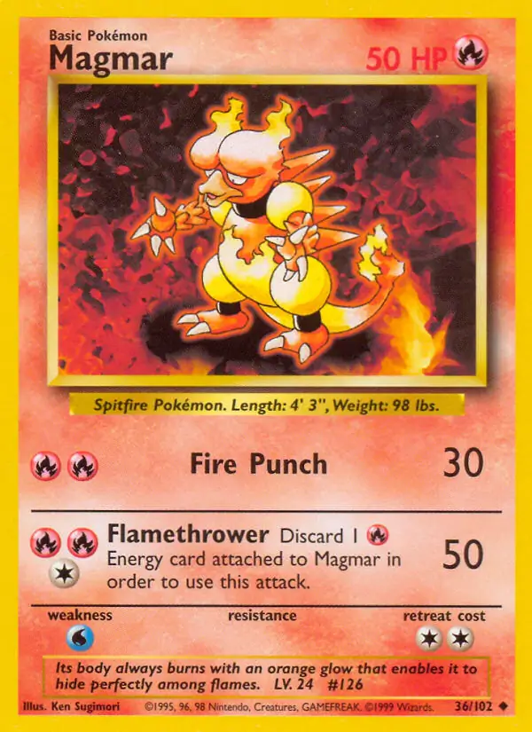 Magmar Pokemon card from Base Set Unlimited