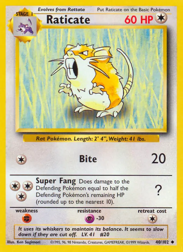 Raticate Pokemon card from Base Set Unlimited