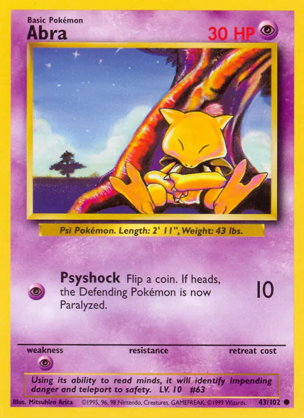 Abra Pokemon card from Base Set Unlimited